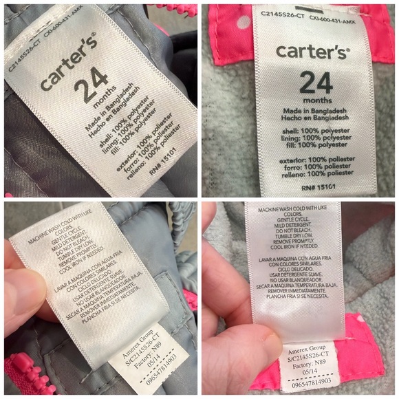 USED 24mo girls puffy snowsuit, Carter’s, pink/gray winter jacket & overalls - Picture 16 of 16